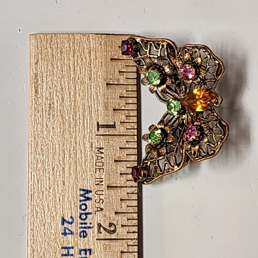 Filigree Butterfly Brooch Vintage Openwork Multiple Colors Rhinestone - Picture 5 of 9